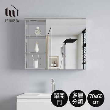 【好物良品】單開門半開放壁掛式304不鏽鋼收納鏡櫃 (70x60x13cm)｜可選款式左開門/右開門
