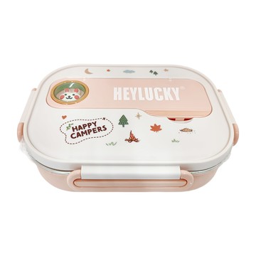 A&R 316不鏽鋼4格餐盤組 食品級PP外殼 耐高溫 附316餐盤 容量1500ML  兔兔款 粉色 + 白色  餐具 + 湯碗  1組