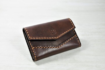 MICO 手縫皮革咭片盒 (焦茶)