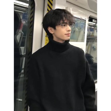 黑色高領毛衣男款秋冬季加絨加厚慵懶高級感痞帥風cleanfit針織衫