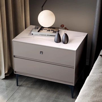 床頭櫃 斗櫃 邊櫃 免運熱銷 快速出貨 附發票 全實木床頭櫃簡約現代輕奢高級感極簡鎖巖板主臥室家用黑色床邊櫃