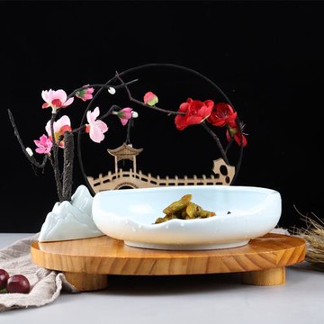 特色意境菜創意涼菜盤裝飾個性酒店明檔松枝木板禪意造型根雕餐具