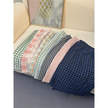 懶人居家褲遛彎神褲格子短睡褲女夏薄款休閑褲ins風寬松簡約短褲