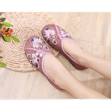 宮內春夏老北京布鞋女繡花鞋刺繡一字扣平底平跟單鞋廣場舞漢服鞋