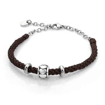 手鍊．手工編織．蠶絲蠟繩．純銀愛心串珠