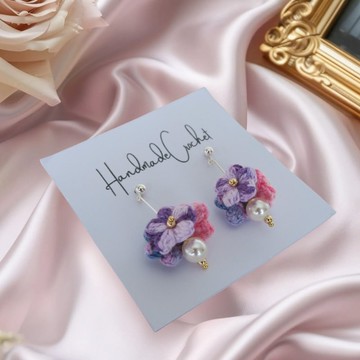 微鈎段染花球耳環