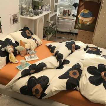 床上四件套 四件套 冬季四件套 床上用品四件套ins黑色油畫風歐美式輕奢床上四件套 純棉文藝被套床單三件套【MJ23532】