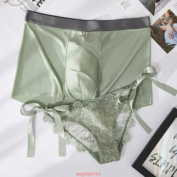 性感情侶內褲冰絲夏季薄款透氣速干蕾絲綁帶女士三角褲無痕男平角