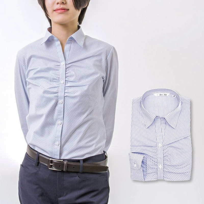 レディース Yシャツ 長袖 ブラウス 形態安定 スリムフィット ドレスシャツ 胸ギャザー 青 ブルー レディースワイシャツ オフィス 7号 21号 Ya11 30par 通販 Lineポイント最大0 5 Get Lineショッピング