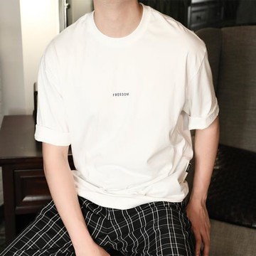 撿漏斷碼特價夏季印花極簡百搭休閑圓領套頭純棉短袖男T恤寬松