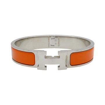 HERMES 愛馬仕 橘色琺瑯 銀色鍍金 Clic H 手環 口Q刻 【二手名牌BRAND OFF】