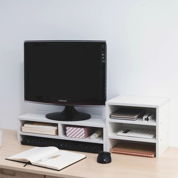 威瑪索 電腦雙層螢幕增高架 /鍵盤收納架/附三層桌面收納櫃-(3色)