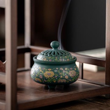 琺瑯香爐陶瓷景泰藍香薰爐線香爐熏香盤香爐香道檀香爐家居擺件