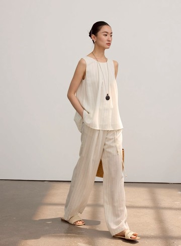 法式仿麻無袖上衣