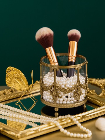 收獲小屋歐式輕奢黃銅裝飾桌面收納筆筒化妝刷收納筒家居飾品擺件