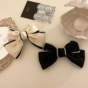 秋冬蝴蝶結發夾小香風黑白鴨嘴夾仿羊絨頂夾發卡網紅發飾品頭飾女