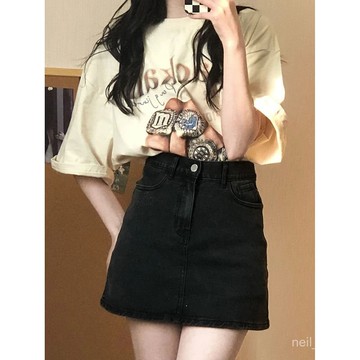P3-短裙 A字短裙 半身裙 牛仔短裙女2024夏季小個子美式復古顯瘦設計感半身裙高腰a字裙子