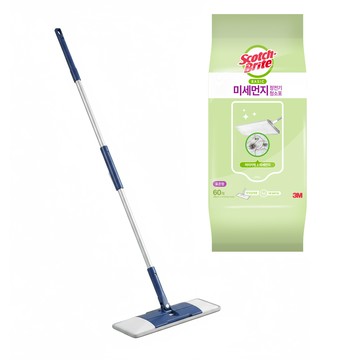 3M Scotch-Brite 百利 全觸控雙效桿式拖把 藍色標準型 + 基本款清潔擦布 60張  1組  26公分