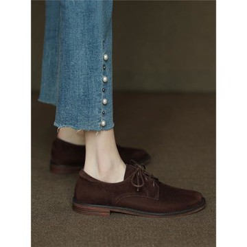 手工真皮~有范兒~復古系帶平底單鞋女春秋百搭樂福鞋英倫風小皮鞋