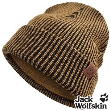 【Jack wolfskin 飛狼】細直紋雙層針織保暖帽 毛帽『黑黃』