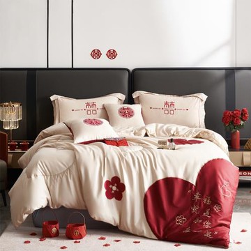 結婚大紅色被子喜被大豆纖維被春秋被空調被雙人加厚保暖冬被被芯