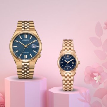 CITIZEN 星辰錶 午夜藍 甜蜜時分時尚對錶 男錶 女錶 禮物-NK0023-57L+EW2298-52L