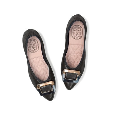 我的旅行日記  摩登飾釦尖頭平底娃娃鞋 黑 (502918)