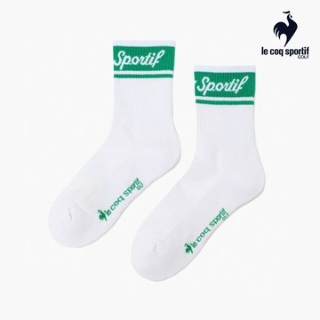 【LE COQ SPORTIF GOLF公雞高爾夫】女款綠色高彈力羅紋腿型修飾亮彩配色中筒襪 QLX0K021