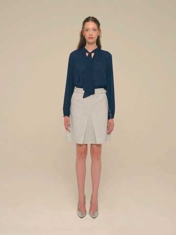 Crystal-Button Tweed Skirt [Quite Gray]