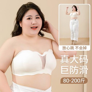 大碼辣妹抹胸無肩帶隱形防滑胖mm內衣女聚攏透氣夏軟支撐美背文胸