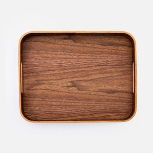 查莉防滑原木把手托盤35x28cm 胡桃木色