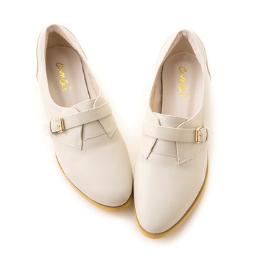 素面仿古皮帶扣飾紳士休閒鞋 杏 8C-0018BE