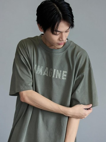 IMAGINE斑駁字體仿舊落肩TEE (綠色)