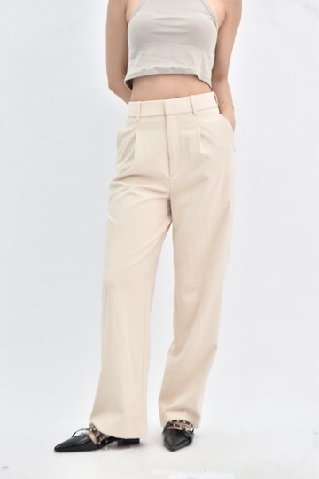 (S) uniqlo 高腰西裝米杏色長褲
