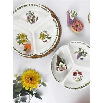 波特美林陶瓷分格盤創意分隔家用廚房分菜盤三格分餐盤早餐碟子