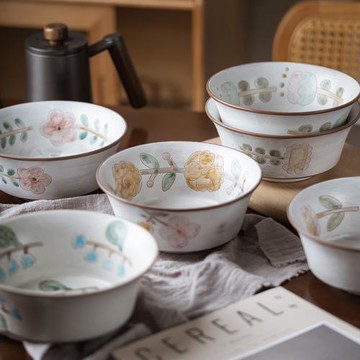 器昔手工復古磨砂粗陶泥花朵日式大湯碗家用沙拉碗大號拌飯泡面碗