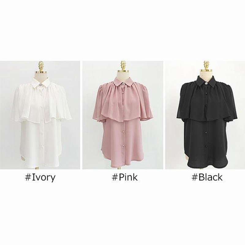 ブラウス レディース 半袖 トップス カットソー ケープ風 シャツ