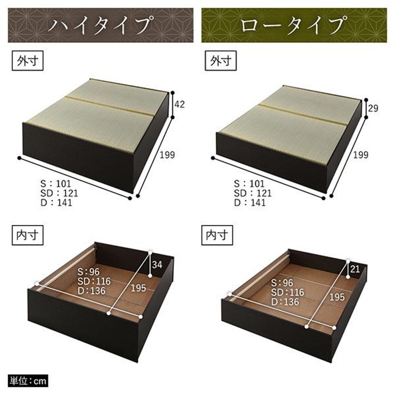 畳ベッド ハイタイプ 高さ42cm シングル ブラウン 美草ダークブラウン