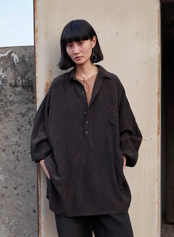 復古文青 真絲植物染襯衫上衣