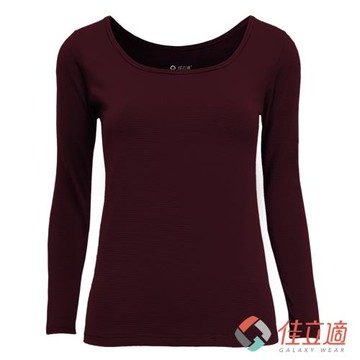 佳立適-升溫蓄熱保暖衣-女寬口U領-酒紅色(採用3M吸濕快排)