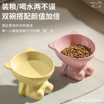 🔥桃園出貨🔥【陶瓷材質】防黑下巴護頸大口徑糧碗喝水碗寵物狗狗貓碗高腳斜口