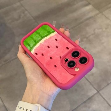 卡通風有籽西瓜適用iPhone16plus天眼階梯15promax手機殼12全包式矽膠軟殼13 14Pro可愛防摔