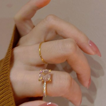 🔥免運🔥粉色方糖chao閃鋯戒指女年新款潮ins輕奢小衆設計感食指戒戒指 關節戒 尾戒 食指戒 細戒 飾品 精緻 氣