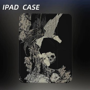 原創小眾暗黑油畫iPad8/9代2024新款蘋果Air6三折防彎保護套2021第九代平板殼11寸Pro亞克力適用mini6帶筆槽
