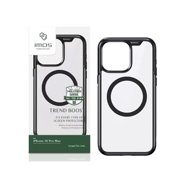 【山水之寶】iMos iPhone16Pro/16ProMax手機殼TREND BOOST【黑色】磁吸軍規防震保護殼 附手機墊片＋充電孔保護膜