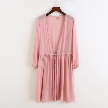 中長款雪紡披肩 連衣裙開衫系帶防曬衣夏新款服女長袖外套 P/17-3