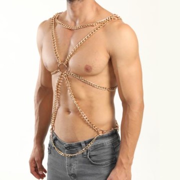 男胸帶 金屬環純色性感男士彈力肩帶背帶 肌肉男派對狂歡裝飾