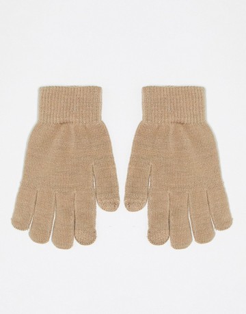 Pieces touch screen knitted gloves in camel-Brown
