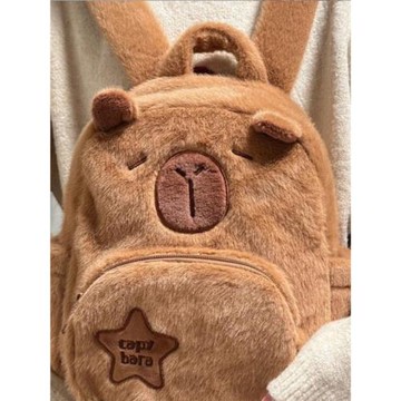 2025新款卡皮巴拉毛絨水豚雙肩包可愛百搭包女兒童包卡通學生背包