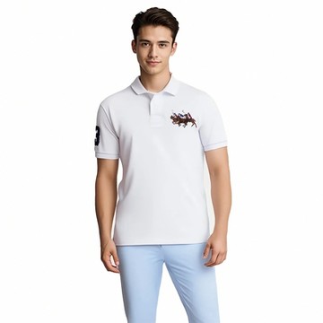 Polo Ralph Lauren RL 熱銷刺繡3彩大馬短袖Polo衫(CUSTOM SLIM FIT)-白色
